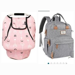 RUVALINO Diaper Bag Backpack and ACRABROS Car Seat Covers for Babies, All Season